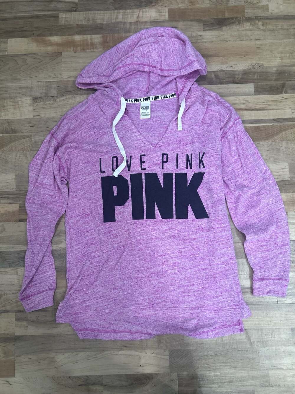 Victoria's Secret PINK Love Pink V-Neck Marled Hoodie Size L